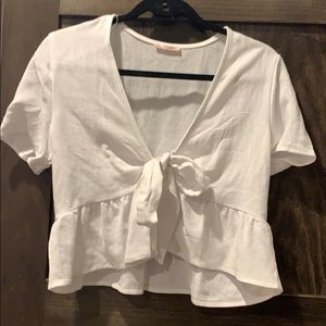 white crop top with ties in front